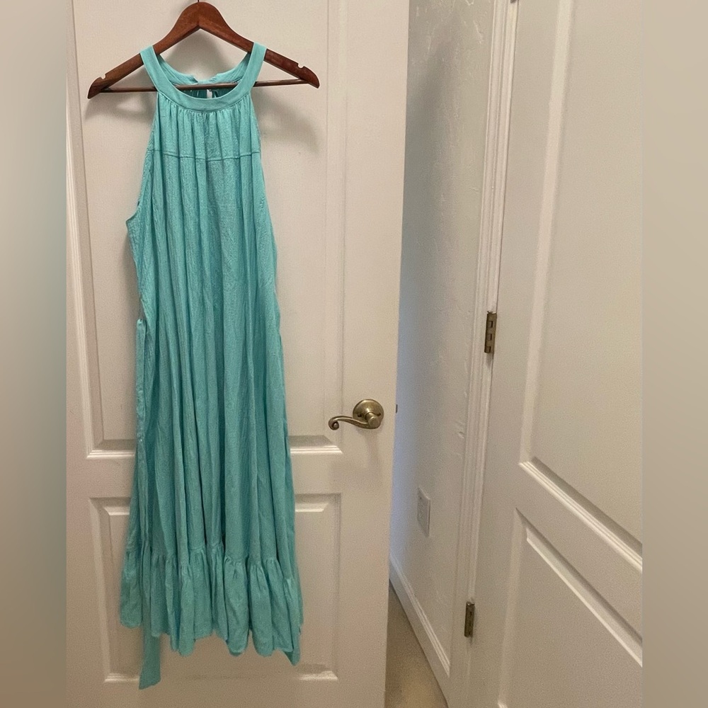 Calvin Klein Turquoise Halter Maxi Dress